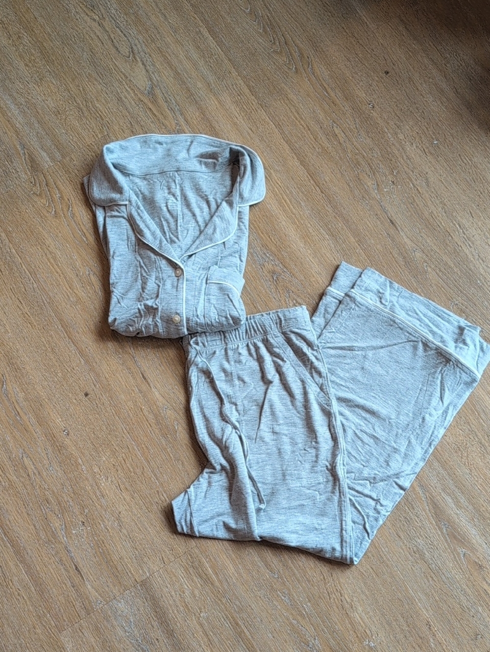 Auden Gray Cloud Knit Sleep Set, Short Sleeve, Cropped Pants, Small